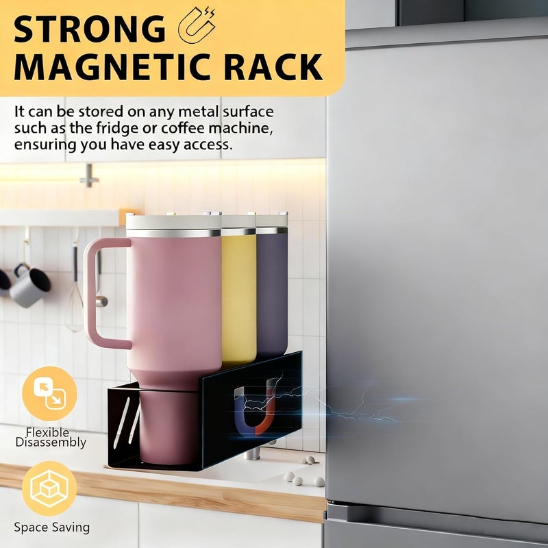 Wolera Magnetic Stanley Cup Organizer (2-Count) - Secure Fridge Mount for Full-Size 30/40 oz Tumblers with Lid & Straw Storage (6 Tumblers) - Image 2